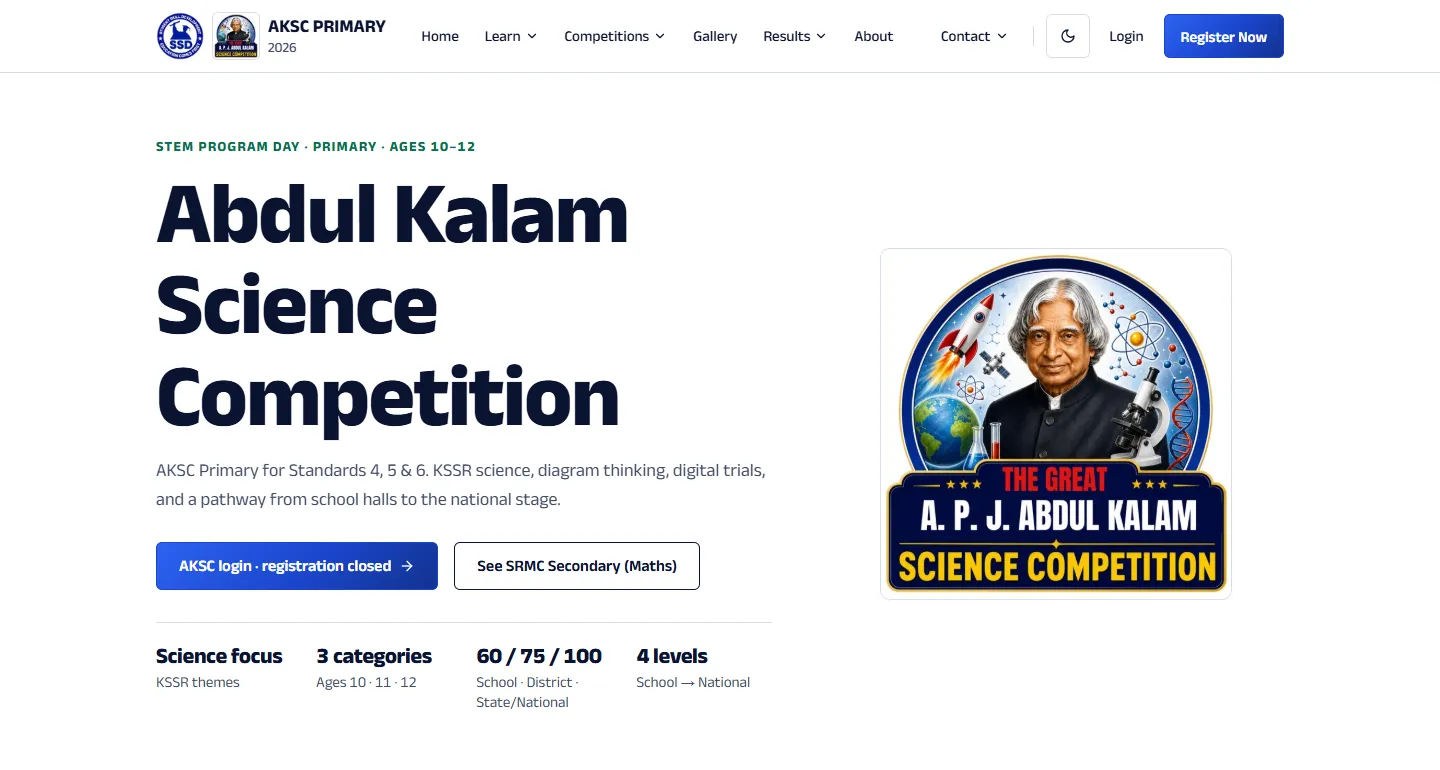 SSD Malaysia: the Abdul Kalam Science Competition page on a desktop screen.